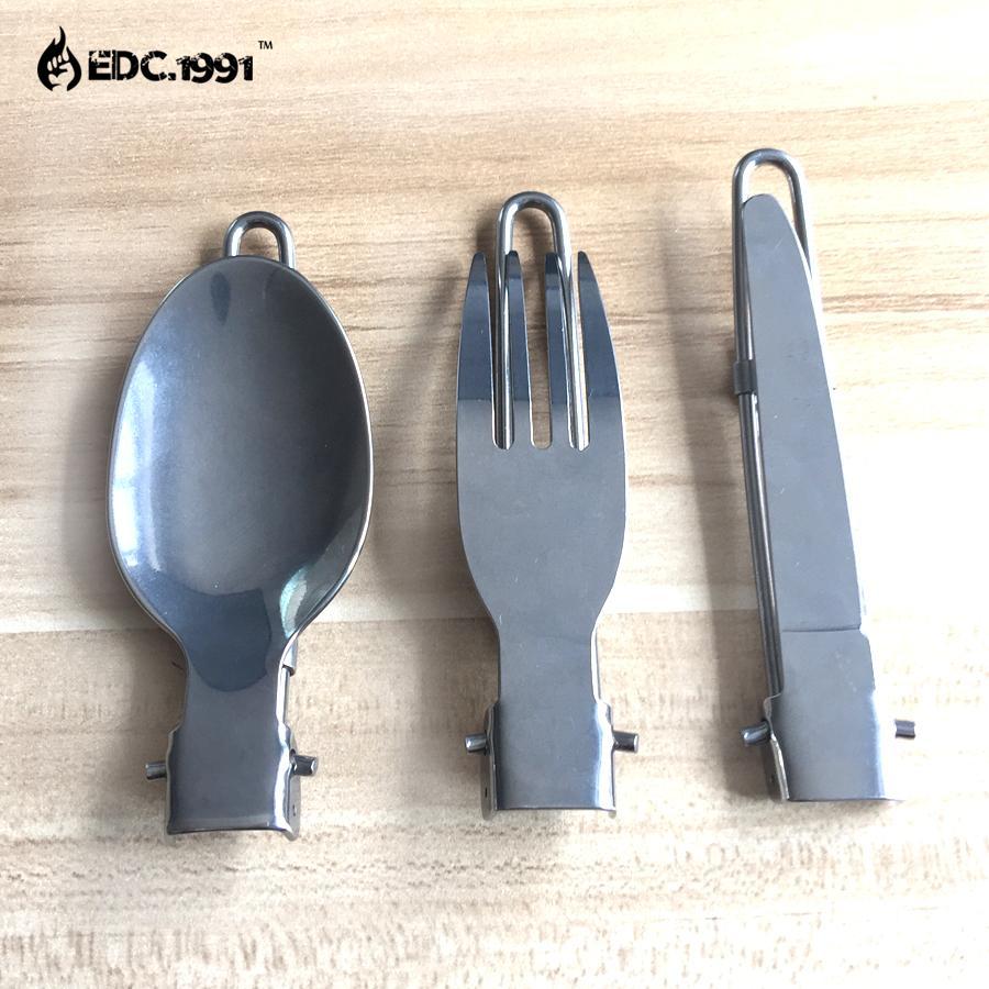 Outdoor Camping Picnic Tableware Stainless Steel Portable Folding Spoon Fork-EDC.1991 Official Store-Bargain Bait Box