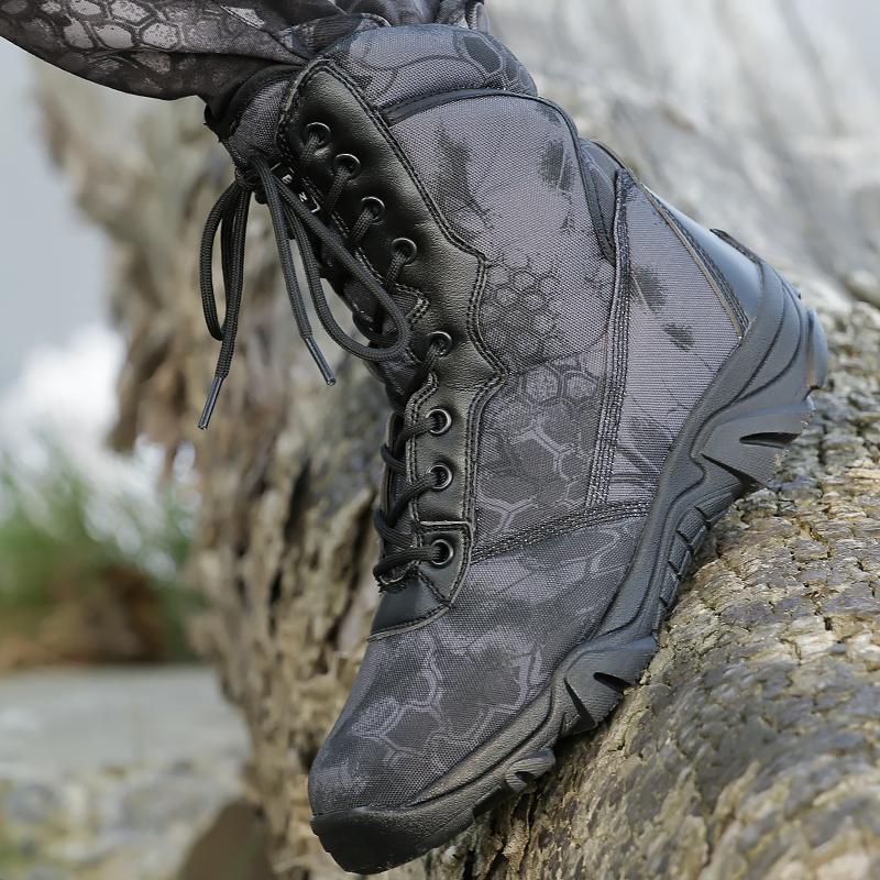 Outdoor Men Sports Hiking Boots Army Combat Boots Military Training Boots-WANGZUO Outdoor Store-Black Boa Pattern-5-Bargain Bait Box