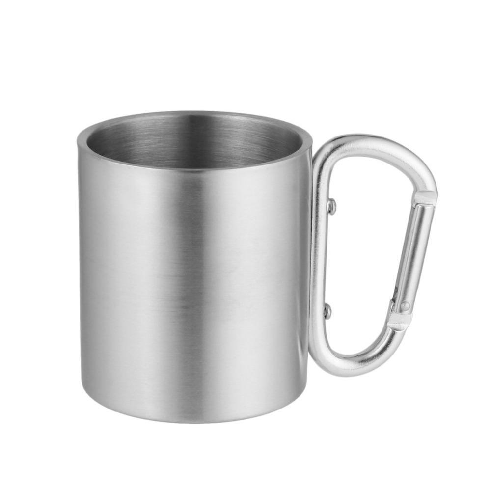 Outdoor Stainless Steel Water Tea Coffee Mug Self Lock Carabiner Handle Cup-YKS sport Shop-Bargain Bait Box