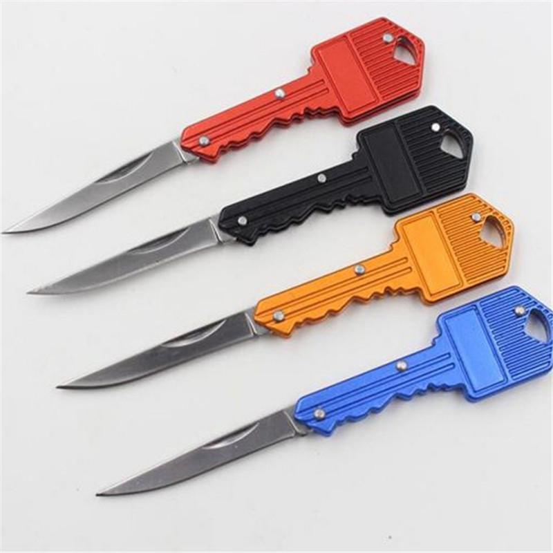 Outdoor Useful Key Knife Keychain Key Shaped Folding Pocket Knife Self Defense-Silvercell Store-Red-Bargain Bait Box