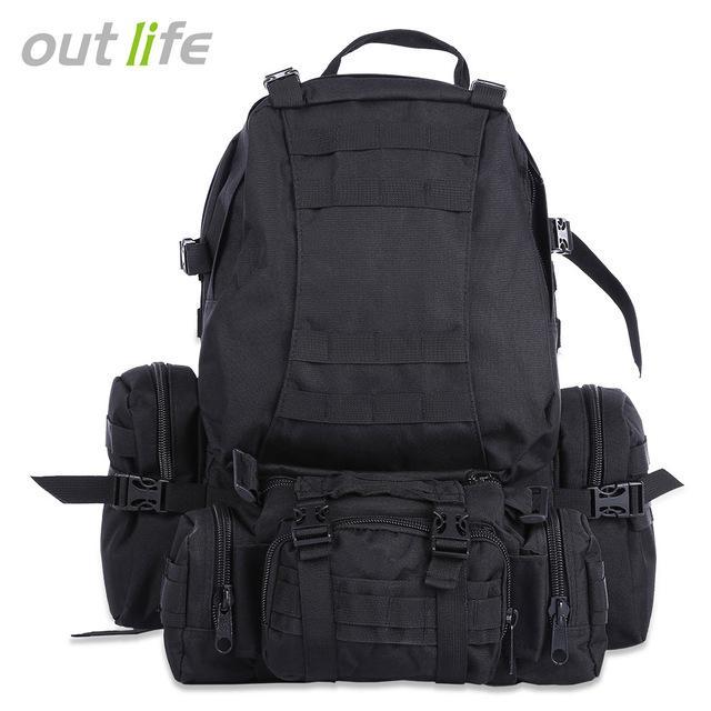 Outlife 50L Outdoor Backpack Military Molle Tactical Bag Rucksack Camping Hiking-Monka Outdoor Store-Black-Bargain Bait Box