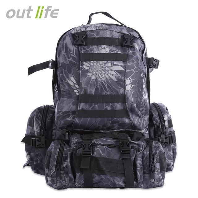 Outlife 50L Outdoor Backpack Military Molle Tactical Bag Rucksack Camping Hiking-Monka Outdoor Store-Full Black-Bargain Bait Box