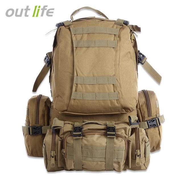 Outlife 50L Outdoor Backpack Military Molle Tactical Bag Rucksack Camping Hiking-Monka Outdoor Store-Khaki-Bargain Bait Box
