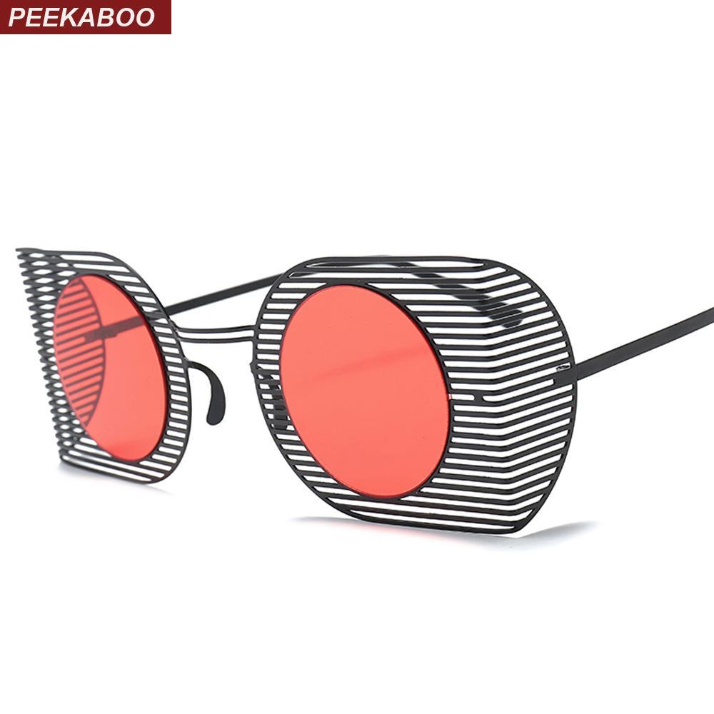 Peekaboo Square Shield Sunglasses Round Women Red Black Pink Metal Frame-Sunglasses-peekaboo Official Store-black-Bargain Bait Box