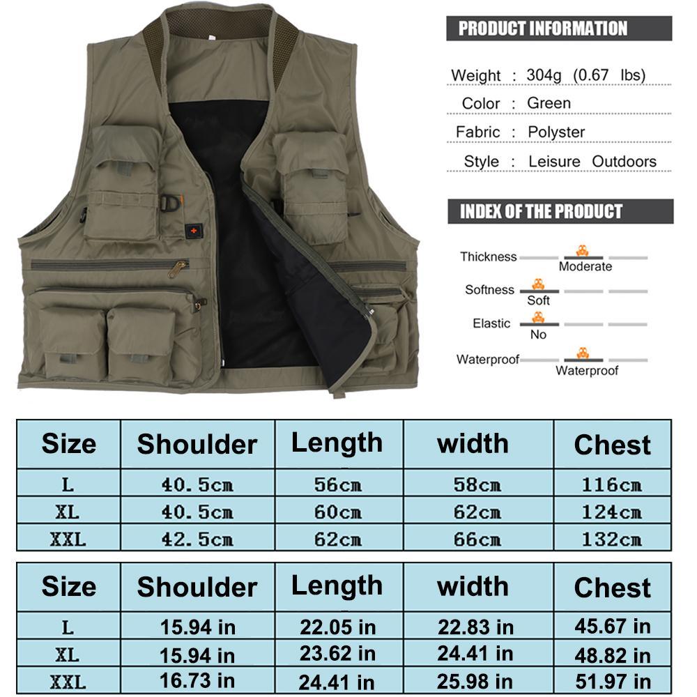 Pisfun Fishing Vest Outdoor Hiking Hunting Multi Pocket Vest Waistcoat Men-Pisfun fishing store-L-Bargain Bait Box