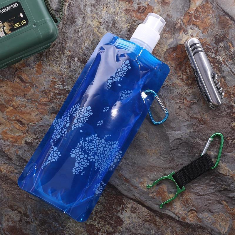 Portable 500Ml Folding Water Bottle Water Bag Outdoor Sport Supplies For Camping-Islandshop-Black-Bargain Bait Box