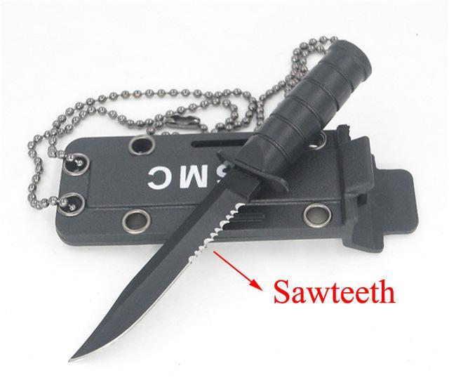 Portable Mini Necklace Blade Fruit Knife Camp Outdoor Hunt Survive Hike Edc-TripCompanion-Black Serrated-Bargain Bait Box
