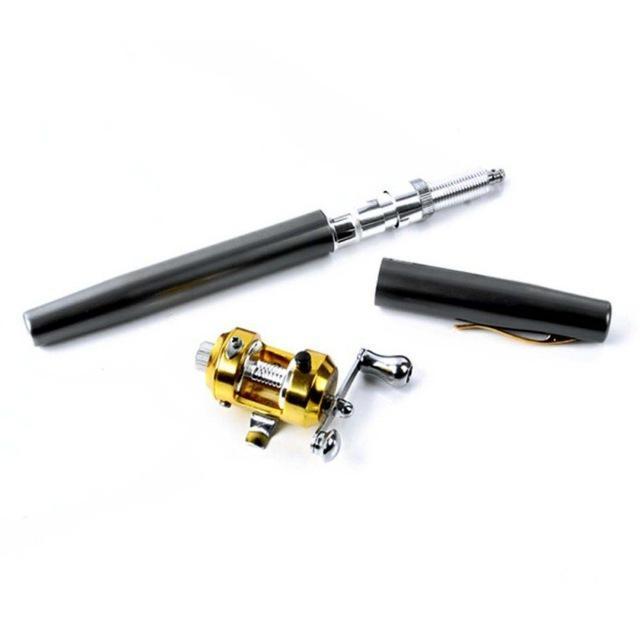 Portable Pocket Telescopic Mini Fishing Pole Pen Shape Folded Fishing Rod With-Walking the whole world Store-Black-Bargain Bait Box