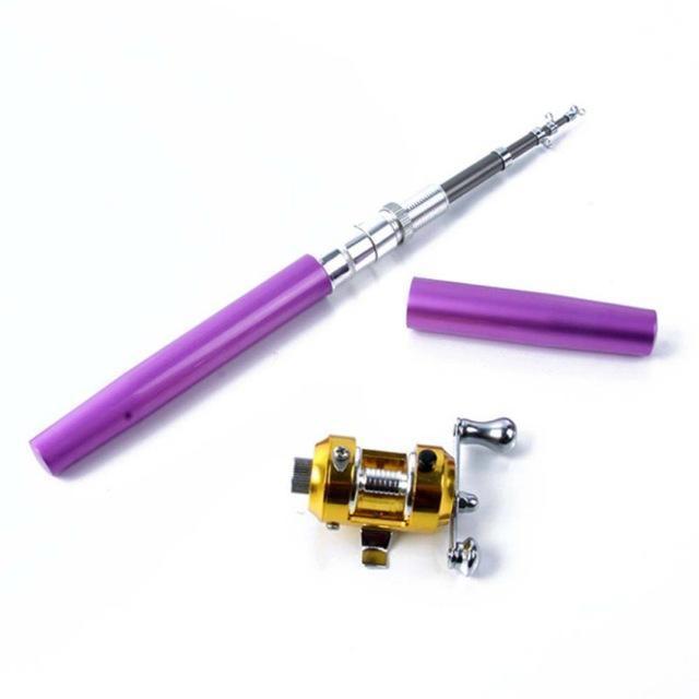 Portable Pocket Telescopic Mini Fishing Pole Pen Shape Folded Fishing Rod With-Walking the whole world Store-Purple-Bargain Bait Box
