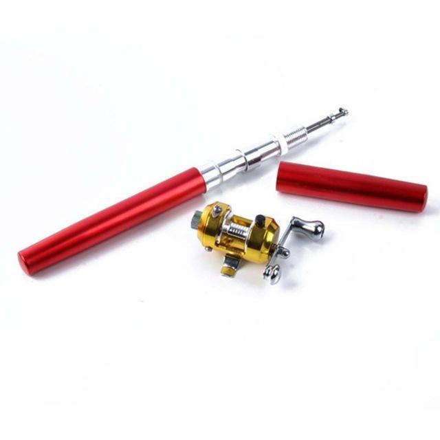 Portable Pocket Telescopic Mini Fishing Pole Pen Shape Folded Fishing Rod With-Walking the whole world Store-Red-Bargain Bait Box