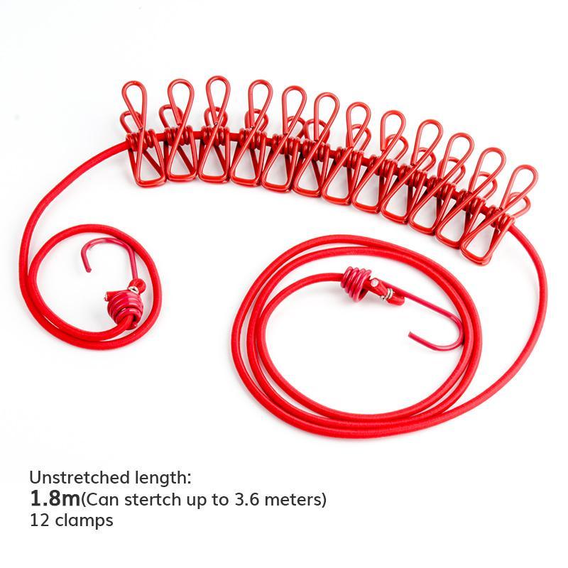 Portable Travel Stretchy Clothesline Outdoor Camping Windproof Clothes Line With-Honever Store-Red-Bargain Bait Box