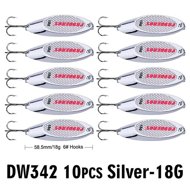 Pro Beros Top Metal Spoon Lure 10Pc Fishing Tackle 3G-60G 12 Different Weights-Fishing Lures-PRO BEROS Official Store-18G Silver-Bargain Bait Box