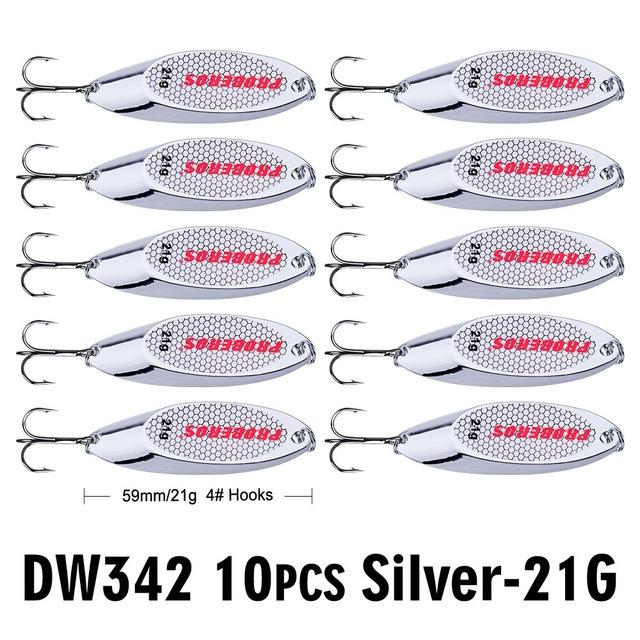 Pro Beros Top Metal Spoon Lure 10Pc Fishing Tackle 3G-60G 12 Different Weights-Fishing Lures-PRO BEROS Official Store-21G Silver-Bargain Bait Box
