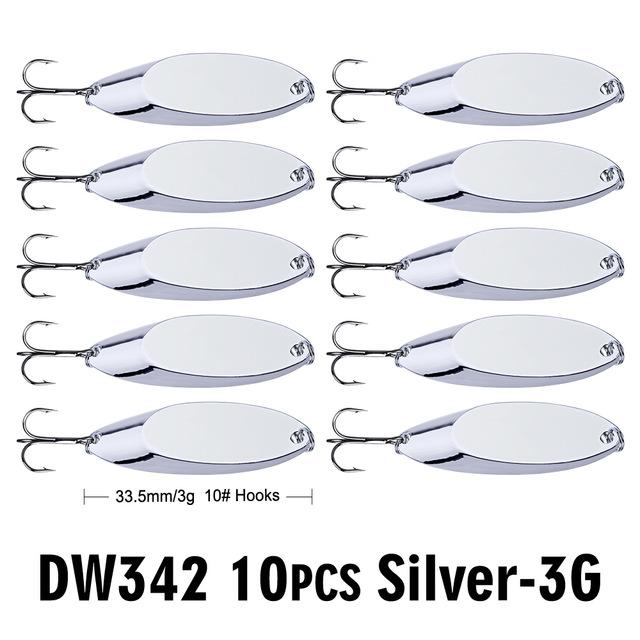 Pro Beros Top Metal Spoon Lure 10Pc Fishing Tackle 3G-60G 12 Different Weights-Fishing Lures-PRO BEROS Official Store-3G Silver-Bargain Bait Box