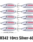 Pro Beros Top Metal Spoon Lure 10Pc Fishing Tackle 3G-60G 12 Different Weights-Fishing Lures-PRO BEROS Official Store-60G Silver-Bargain Bait Box