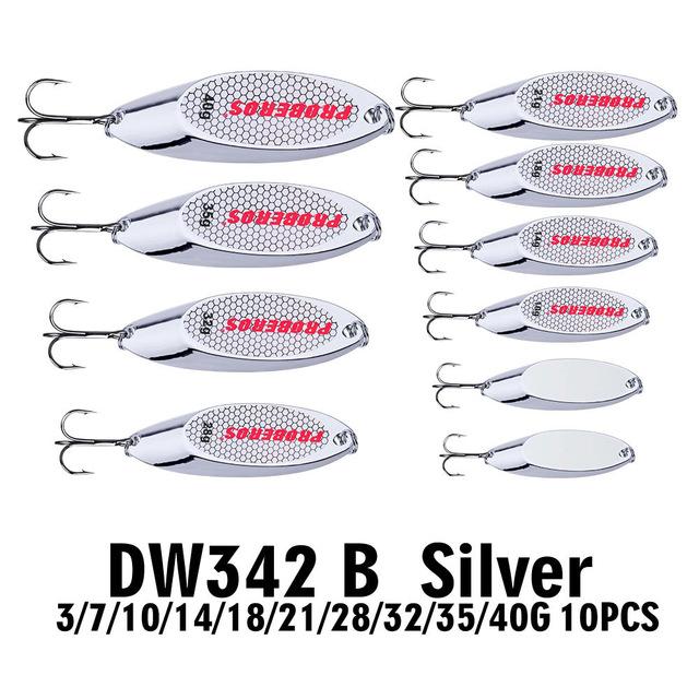 Pro Beros Top Metal Spoon Lure 10Pc Fishing Tackle 3G-60G 12 Different Weights-Fishing Lures-PRO BEROS Official Store-DW342B-Bargain Bait Box
