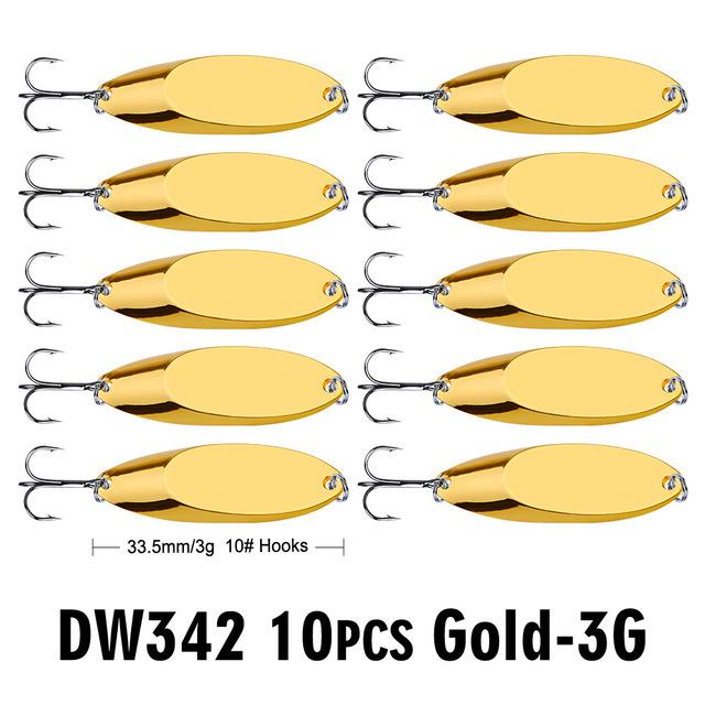 Pro Beros Top Metal Spoon Lure 10Pc Fishing Tackle 3G-60G 12 Different Weights-Fishing Lures-PRO BEROS Official Store-Gold 3G-Bargain Bait Box