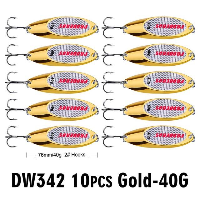 Pro Beros Top Metal Spoon Lure 10Pc Fishing Tackle 3G-60G 12 Different Weights-Fishing Lures-PRO BEROS Official Store-Gold 40G-Bargain Bait Box