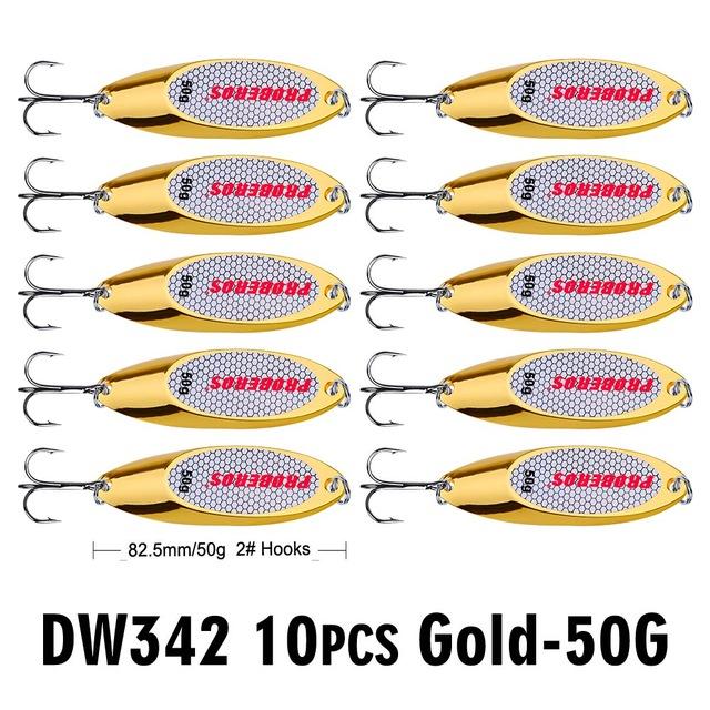 Pro Beros Top Metal Spoon Lure 10Pc Fishing Tackle 3G-60G 12 Different Weights-Fishing Lures-PRO BEROS Official Store-Gold 50G-Bargain Bait Box