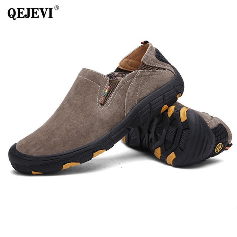 Qejevi Men Outdoor Sneakers Breathable Anti-Slip Leather Hiking Shoes-JUNSPORT Store-Gray-6.5-Bargain Bait Box