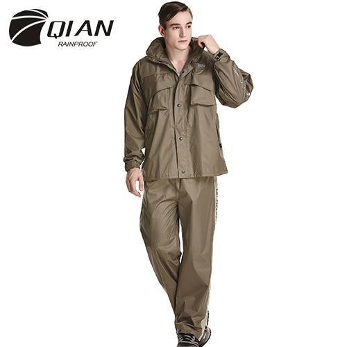 Qian Rainproof Impermeable Raincoat Men Suit Rain Coat Women Hood Motorcycle-Rain Suits-Bargain Bait Box-Army Green-L-Bargain Bait Box