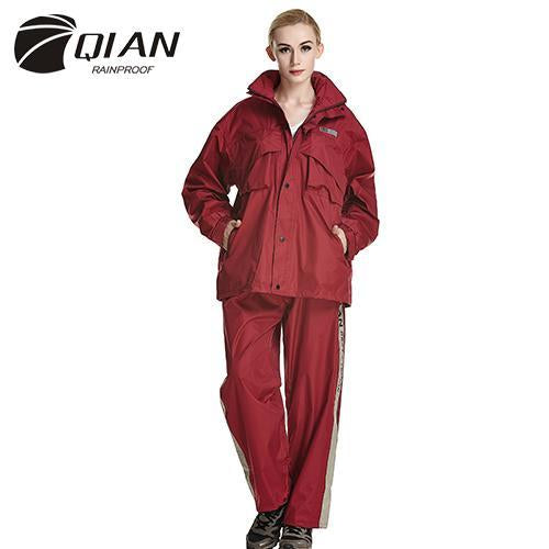 Qian Rainproof Impermeable Raincoat Men Suit Rain Coat Women Hood Motorcycle-Rain Suits-Bargain Bait Box-Brown-L-Bargain Bait Box