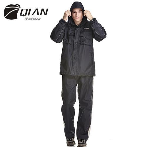Qian Rainproof Impermeable Raincoat Men Suit Rain Coat Women Hood Motorcycle-Rain Suits-Bargain Bait Box-Dark Grey-L-Bargain Bait Box