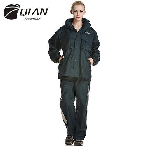Qian Rainproof Impermeable Raincoat Men Suit Rain Coat Women Hood Motorcycle-Rain Suits-Bargain Bait Box-Green-L-Bargain Bait Box