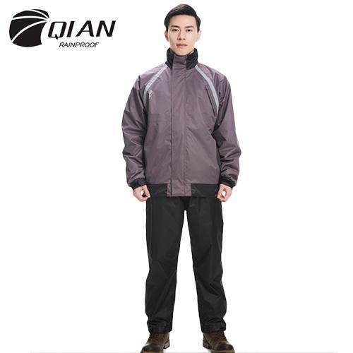 Qian Rainproof Impermeable Raincoat Suit Rain Coat Men Hood Motorcycle-Rain Suits-Bargain Bait Box-Grey and Black-L-Bargain Bait Box