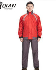 Qian Rainproof Impermeable Raincoat Suit Rain Coat Men Hood Motorcycle-Rain Suits-Bargain Bait Box-Red and Grey-L-Bargain Bait Box