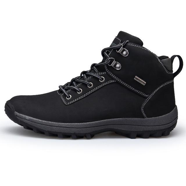 Qianda Profession Men Mountain Hiking Shoes Winter Climbing Lace-Up Leather-QIANDA Official Store-Black-7-Bargain Bait Box