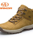 Qianda Profession Men Mountain Hiking Shoes Winter Climbing Lace-Up Leather-QIANDA Official Store-Black-7-Bargain Bait Box