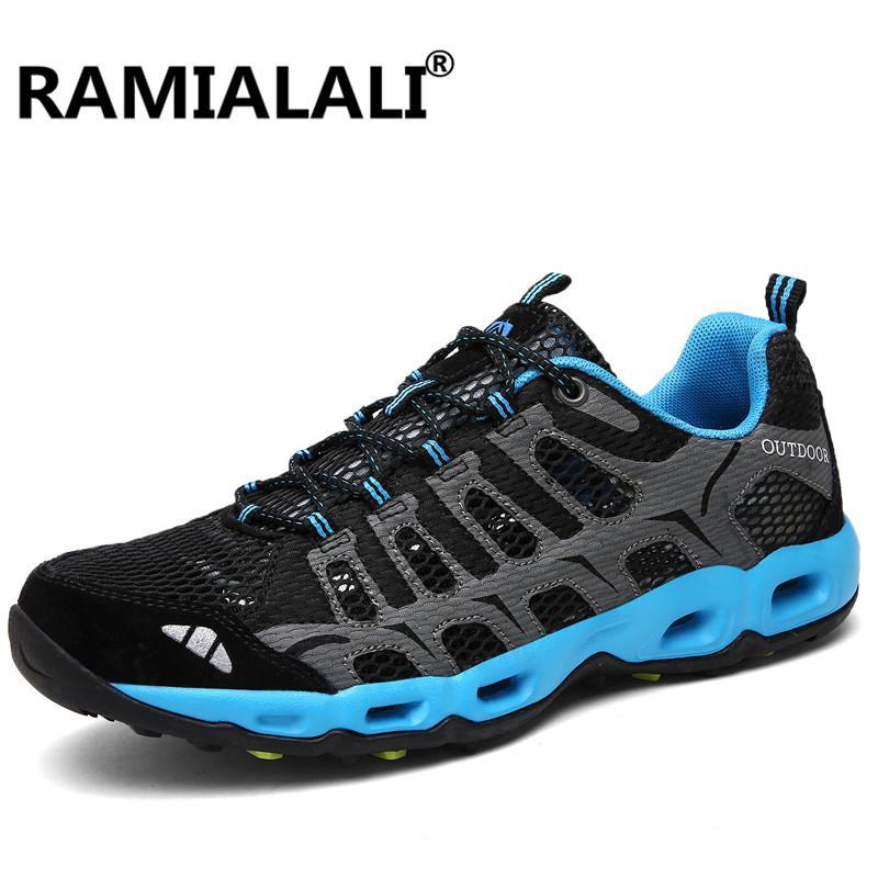 Ramialali Men Lace-Up Outdoor Breathable Wearable Shoes Comfortable Hiking Shoes-Go Aheard Store-BLACK BLUE-5-Bargain Bait Box