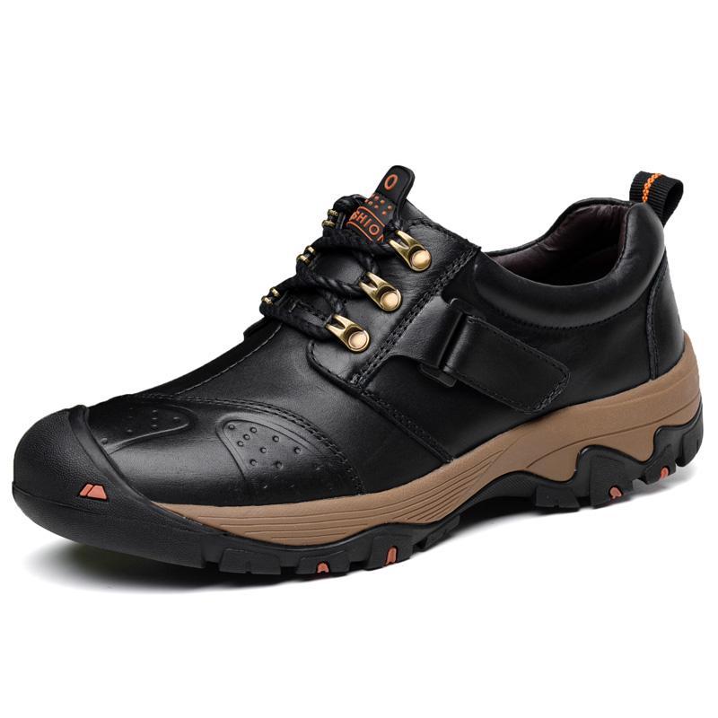 Real Winter Hiking Shoes Genuine Leather Warm Outdoor Trekking Boots Lace-Up-GUIZHE Store-Black-6.5-Bargain Bait Box