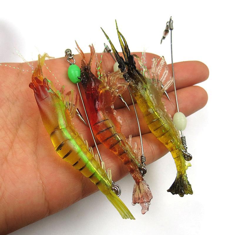 Realistic Artificial Soft Shrimp Lure Hook With Leader Cord Trace Luminous-Wifreo store-5pcs shrimps-Bargain Bait Box