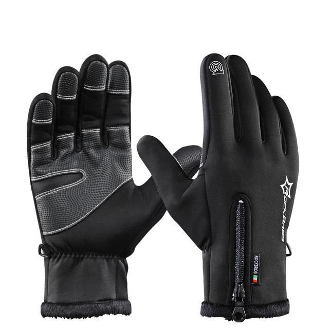 Rockbros Skiing Thermal Fleece Waterproof Glove Windproof Anti-Slip Gloves-GiantBicycle Store-Black 1-S-Bargain Bait Box