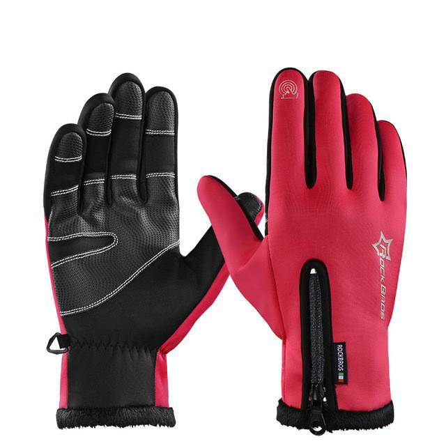 Rockbros Skiing Thermal Fleece Waterproof Glove Windproof Anti-Slip Gloves-GiantBicycle Store-Red-S-Bargain Bait Box