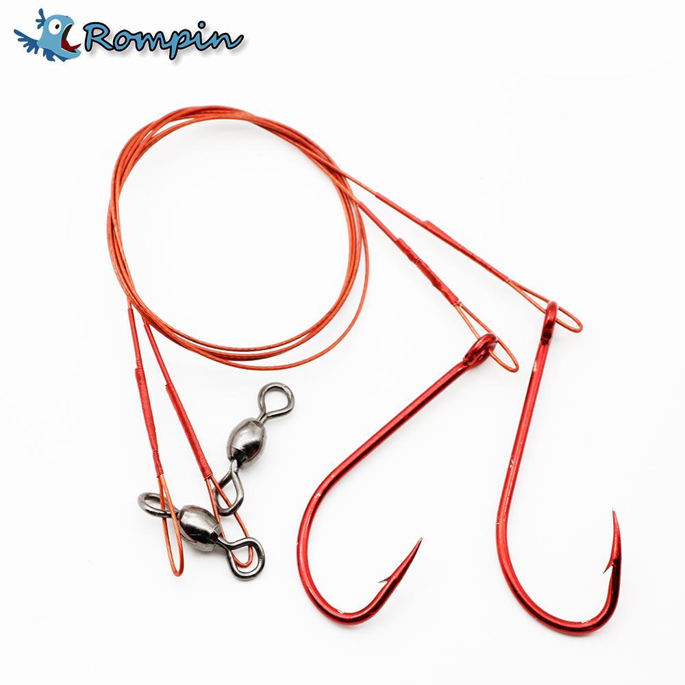 Rompin 2Pcs/Bag Fishing Red Wire Leader 45Lb 3/0 With Red 5/0 Hook Nylon-Rompin Fishing Tackle Store-Bargain Bait Box