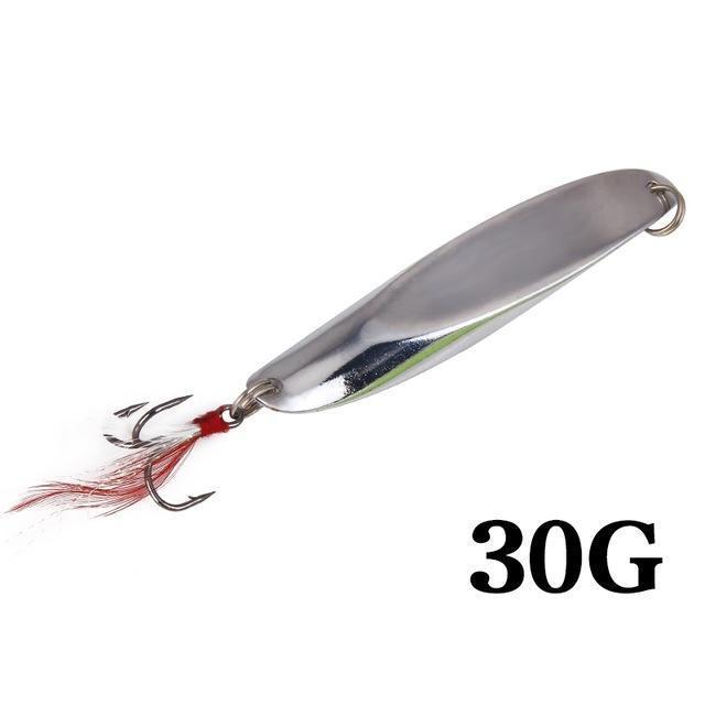 Seapesca Metal Spinner Spoon Fishing Lure Hard Baits 7G-40G Luminous Sequins-SEAPESCA Fishing Store-Silver 30g-Bargain Bait Box