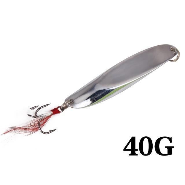 Seapesca Metal Spinner Spoon Fishing Lure Hard Baits 7G-40G Luminous Sequins-SEAPESCA Fishing Store-Silver 40g-Bargain Bait Box