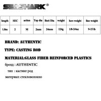 Seashark Fast Action Casting Rods With M Lure Rod Vala De Pesca 2 Sections-Baitcasting Rods-SEA SHARK OUTDOOR ADVENTURE CLUB-Bargain Bait Box