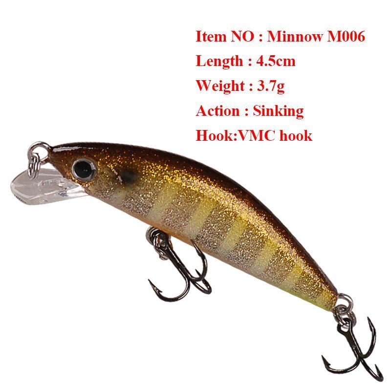 Smart Minnow Fishing Lure 45Mm 3.7G Sinking Hard Bait Vmc Hook Isca Isca-Hepburn&#39;s Garden Store-NF001-Bargain Bait Box