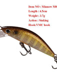 Smart Minnow Fishing Lure 45Mm 3.7G Sinking Hard Bait Vmc Hook Isca Isca-Hepburn's Garden Store-NF001-Bargain Bait Box