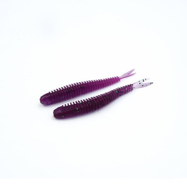 Soft Fishing Lures Split Tail Sandworms 5.8Cm 1G 10Pcs Swimbait Soft Bait Shad-ProFishing Store-Purple Green Sparkle-Bargain Bait Box