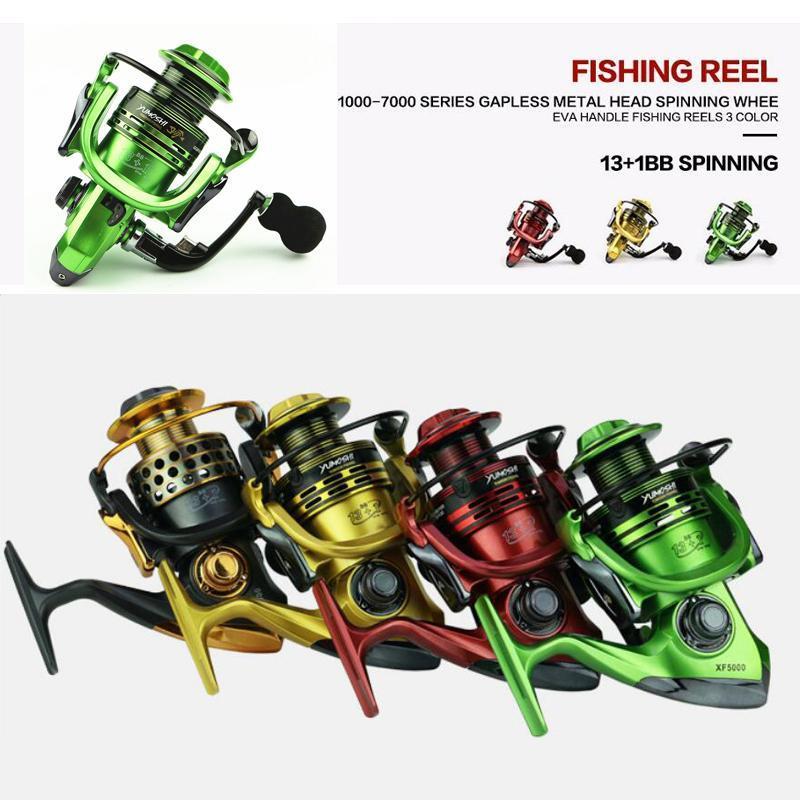 Spinning Fishing Reel 4 Colors 1000-7000 Series Metal Arm 14Bb Gapless Metal-Spinning Reels-HD Outdoor Equipment Store-Yellow-1000 Series-Bargain Bait Box