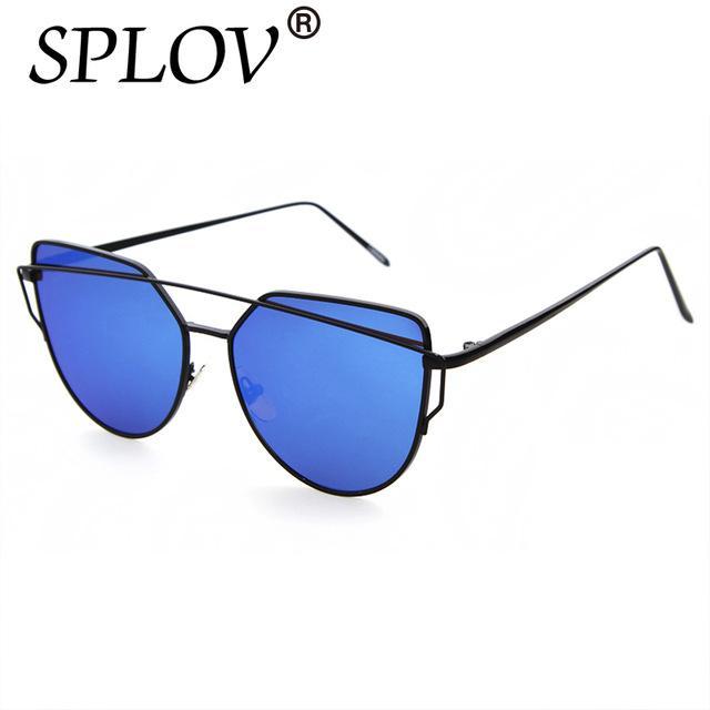 Splov Fashion Cat Eye Sunglasses Women Brand Designer Mirror Sun Glasses-Sunglasses-SPLOV Official Store-C01 Blue Black-Bargain Bait Box