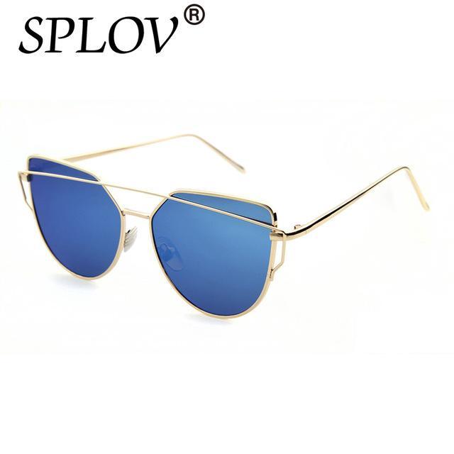 Splov Fashion Cat Eye Sunglasses Women Brand Designer Mirror Sun Glasses-Sunglasses-SPLOV Official Store-C06 Gold Blue-Bargain Bait Box