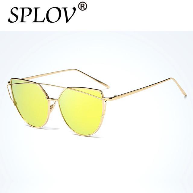 Splov Fashion Cat Eye Sunglasses Women Brand Designer Mirror Sun Glasses-Sunglasses-SPLOV Official Store-C14 Gold Gold-Bargain Bait Box