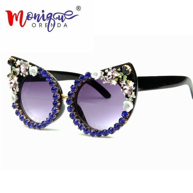 Sunglasses Women Luxury Brand Glasses Borland Pink Rhinestone Cat Eyes-Sunglasses-MONIQUE ORENDA Official Store-Blue-Bargain Bait Box