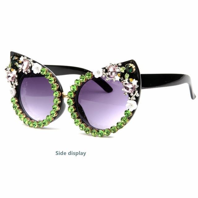 Sunglasses Women Luxury Brand Glasses Borland Pink Rhinestone Cat Eyes-Sunglasses-MONIQUE ORENDA Official Store-Green-Bargain Bait Box